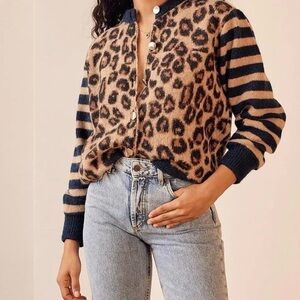 Leopard Print and Navy Striped Women's Jacket